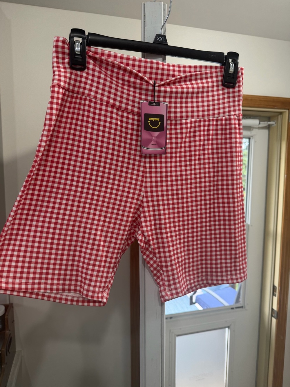Emy Ave Red Gingham Women’s High-Waist Bike Shorts